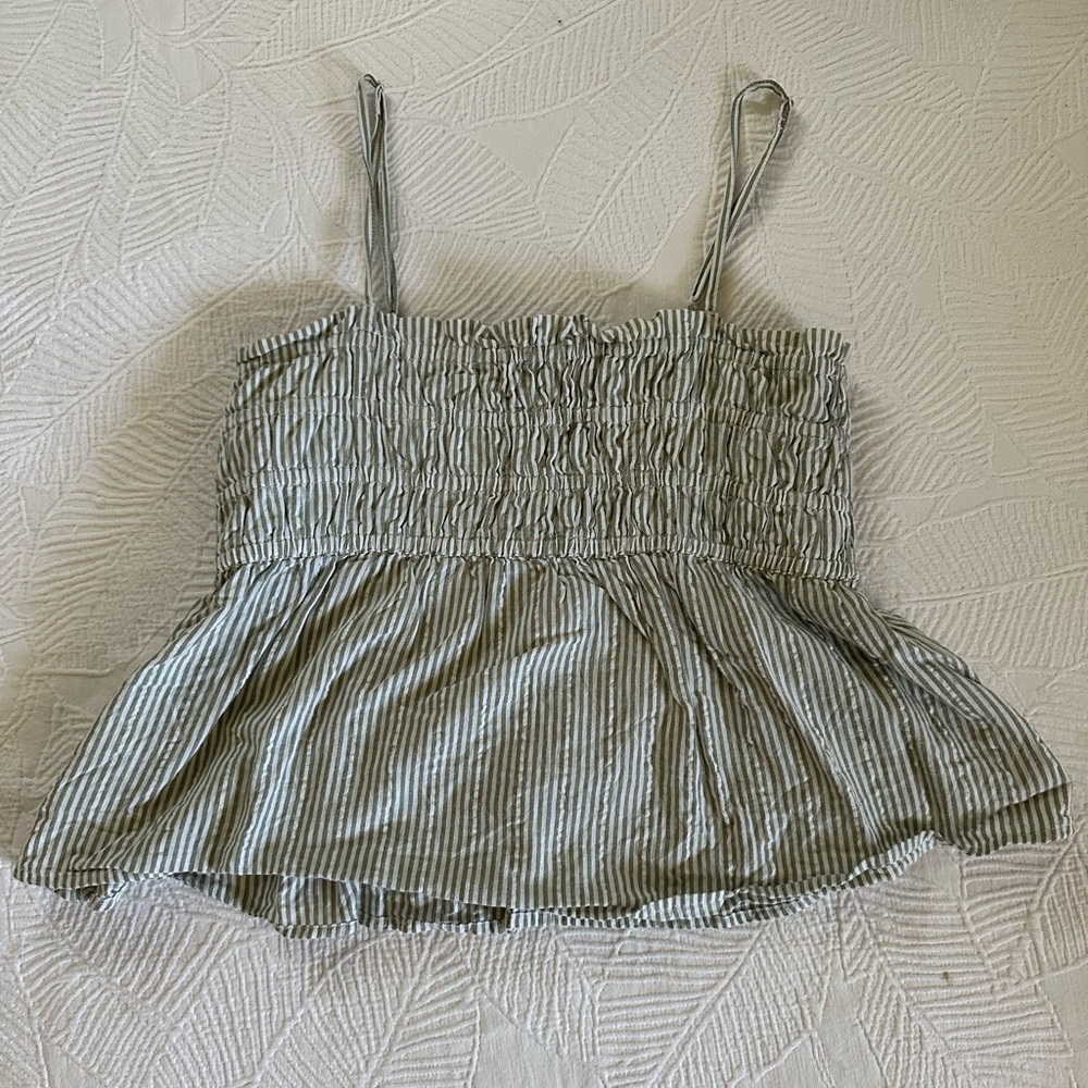 American Eagle Olive Green and White Stripped Tank